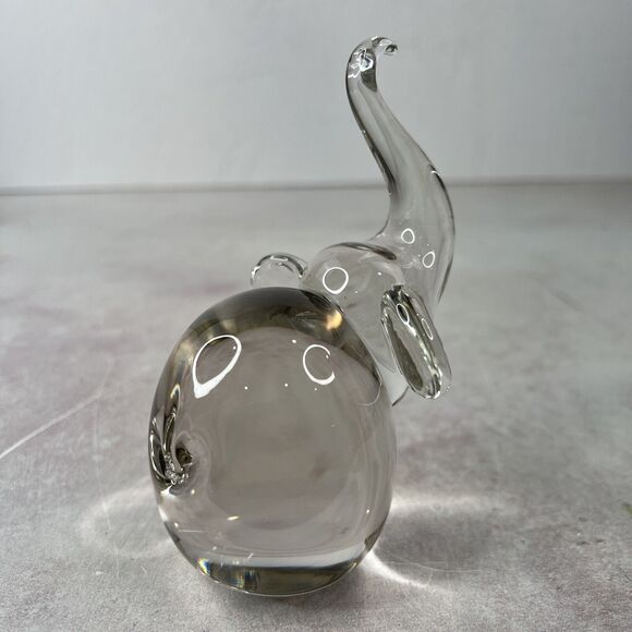 Vintage Clear Hand Blown Art Glass Elephant Figurine Paperweight 5in tall - Picture 2 of 8